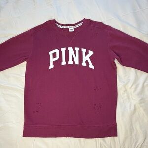 PINK Victoria's Secret Maroon Crewneck Sweatshirt with White Logo